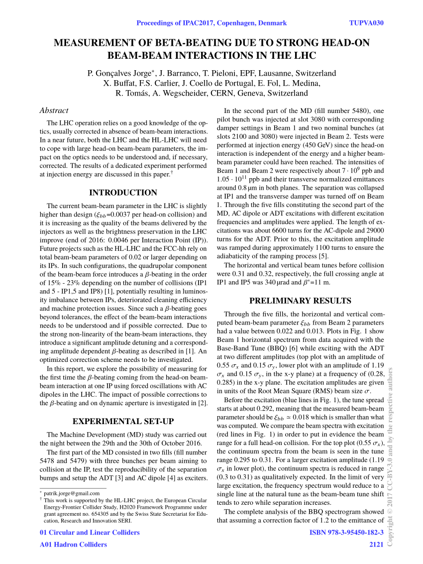 Pdf Measurement Of Beta Beating Due To Strong Head On Beam Beam Interactions In The Lhc