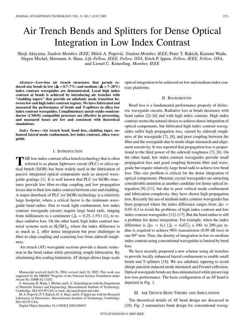 Pdf Air Trench Bends And Splitters For Dense Optical Integration