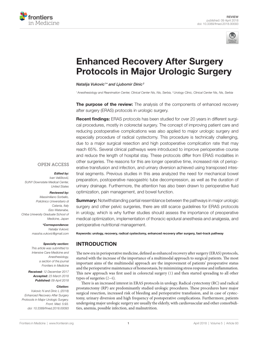 PDF) Enhanced Recovery After Surgery Protocols in Major Urologic Surgery