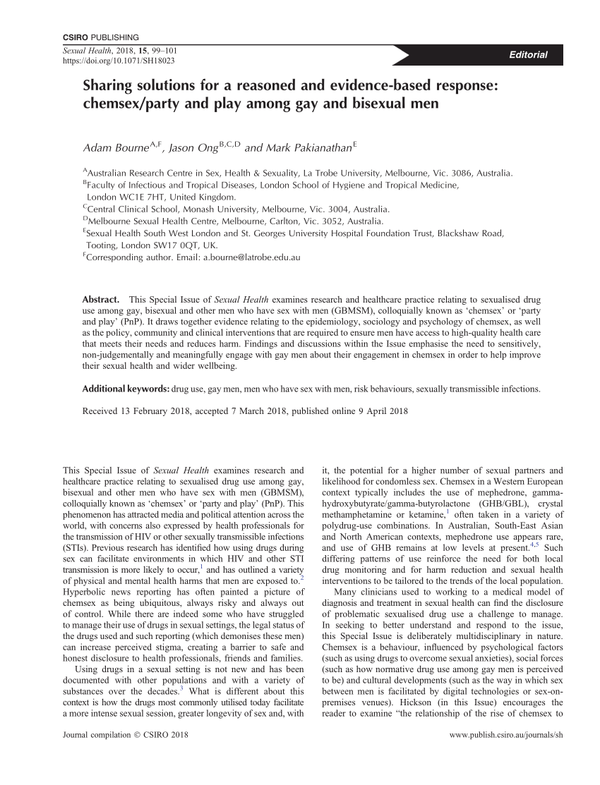 PDF) Sharing solutions for a reasoned and evidence-based response: Chemsex/ party and play among gay and bisexual men