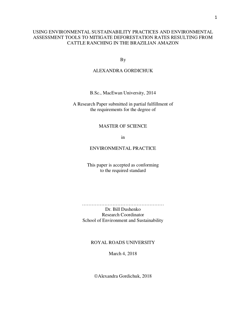 PDF) USING ENVIRONMENTAL SUSTAINABILITY PRACTICES AND ENVIRONMENTAL  ASSESSMENT TOOLS TO MITIGATE DEFORESTATION RATES RESULTING FROM CATTLE  RANCHING IN THE BRAZILIAN