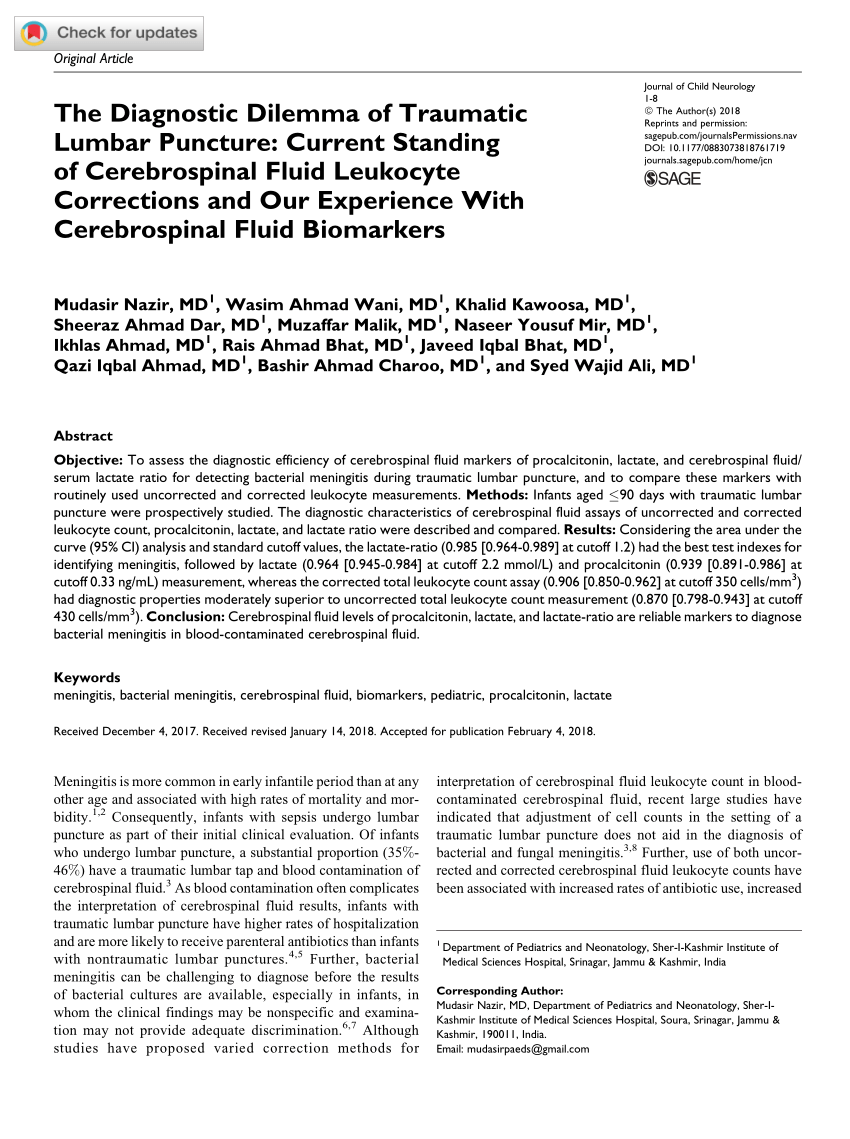 Cerebrospinal fluid lactate level as a diagnostic biomarker for bacterial  meningitis in children, International Journal of Emergency Medicine