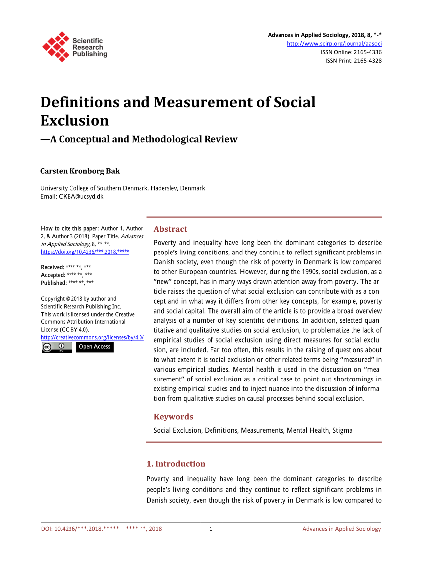 PDF) Definitions Social Exclusion - A Conceptual and review