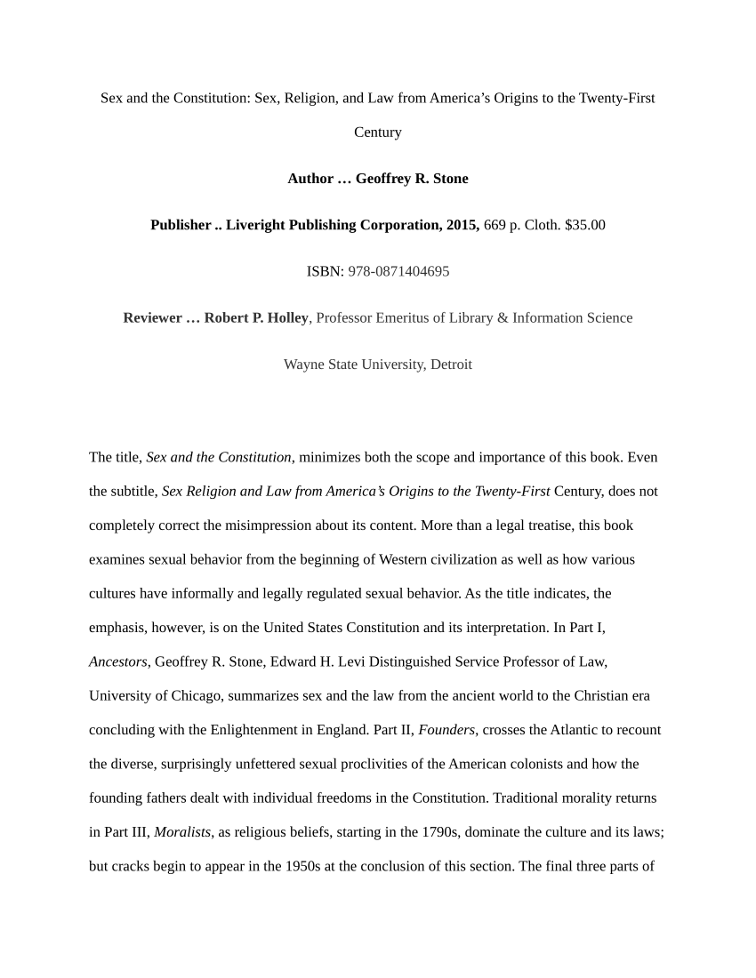 (PDF) Sex and the Constitution by Geoffrey R. Stone