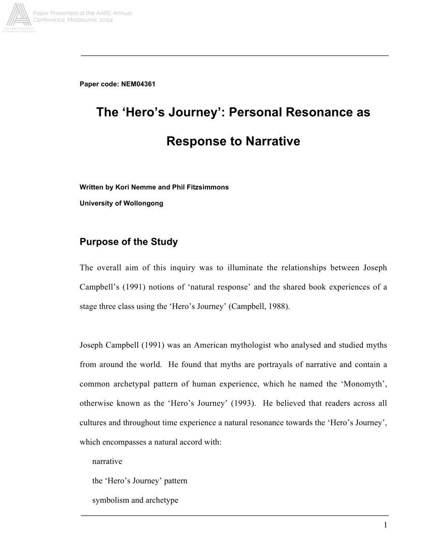 PDF) 'The Hero's Journey': Personal Resonance as Response to ...