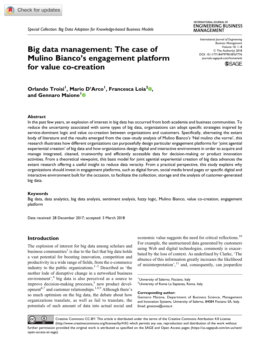 bevæge sig Fordeling overrasket PDF) Big data management: The case of Mulino Bianco's engagement platform  for value co-creation
