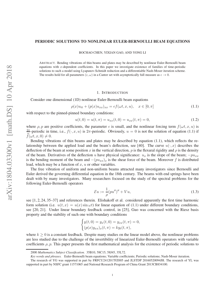 Pdf Periodic Solutions To Nonlinear Euler Bernoulli Beam Equations