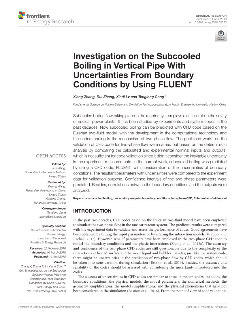 PDF) Investigation on the Subcooled Boiling in Vertical Pipe With  Uncertainties From Boundary Conditions by Using FLUENT
