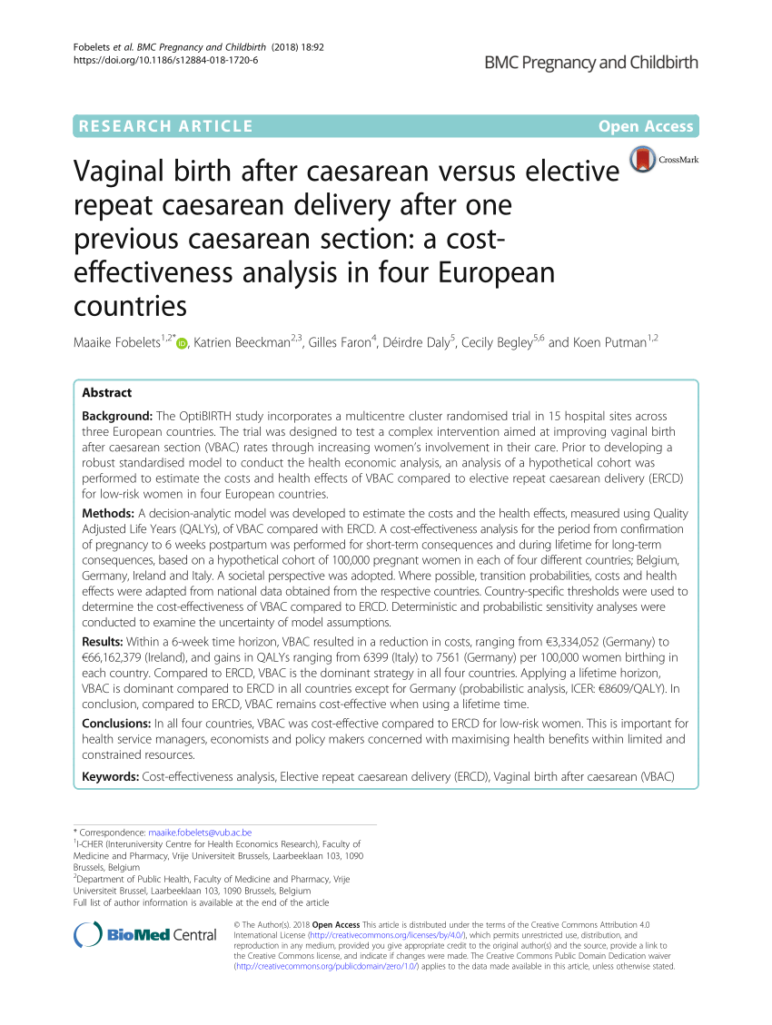 (PDF) Vaginal birth after caesarean versus elective repeat caesarean