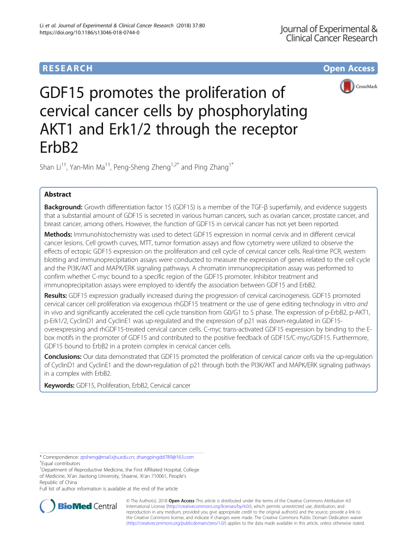 Pdf Gdf Promotes The Proliferation Of Cervical Cancer Cells By Phosphorylating Akt And Erk