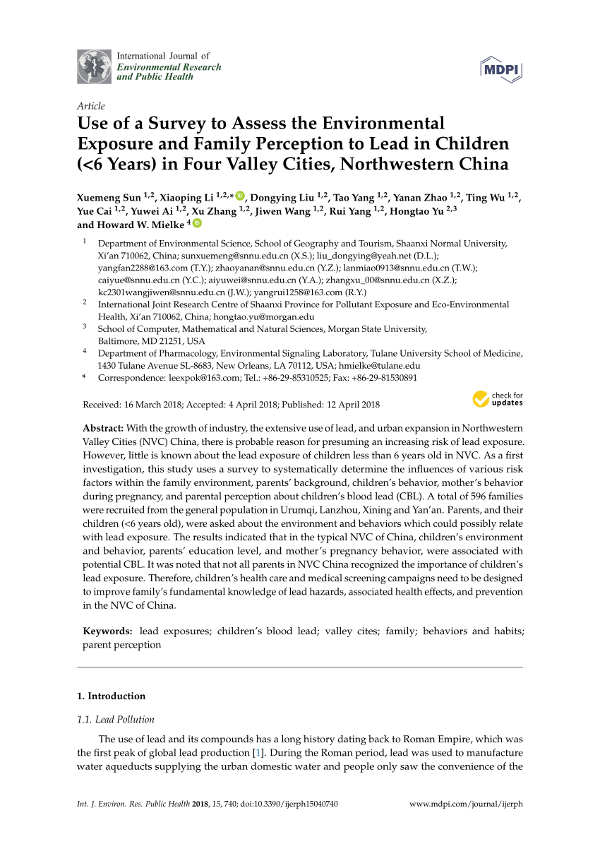 Pdf Use Of A Survey To Assess The Environmental Exposure And Family Perception To Lead In Children