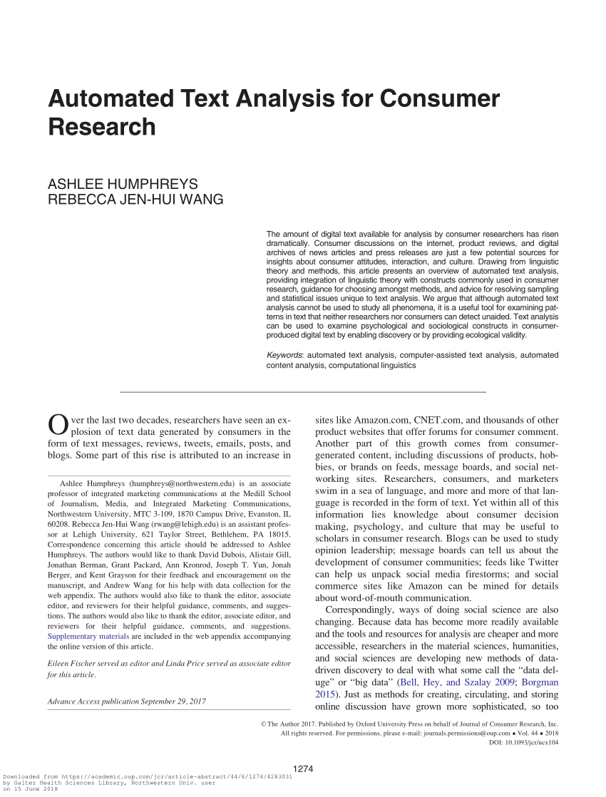 Pdf Automated Text Analysis For Consumer Research