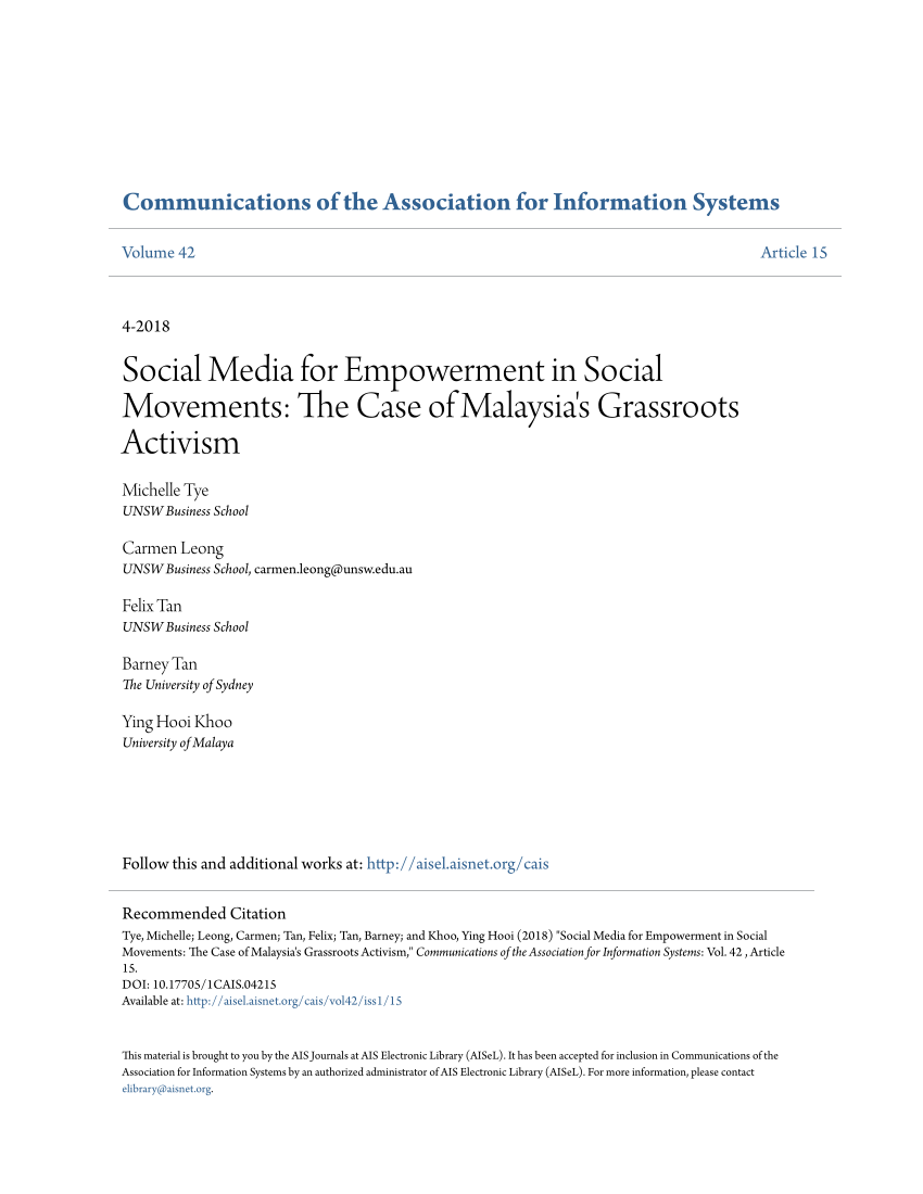 Pdf Social Media For Empowerment In Social Movements The Case Of Malaysia S Grassroots Activism