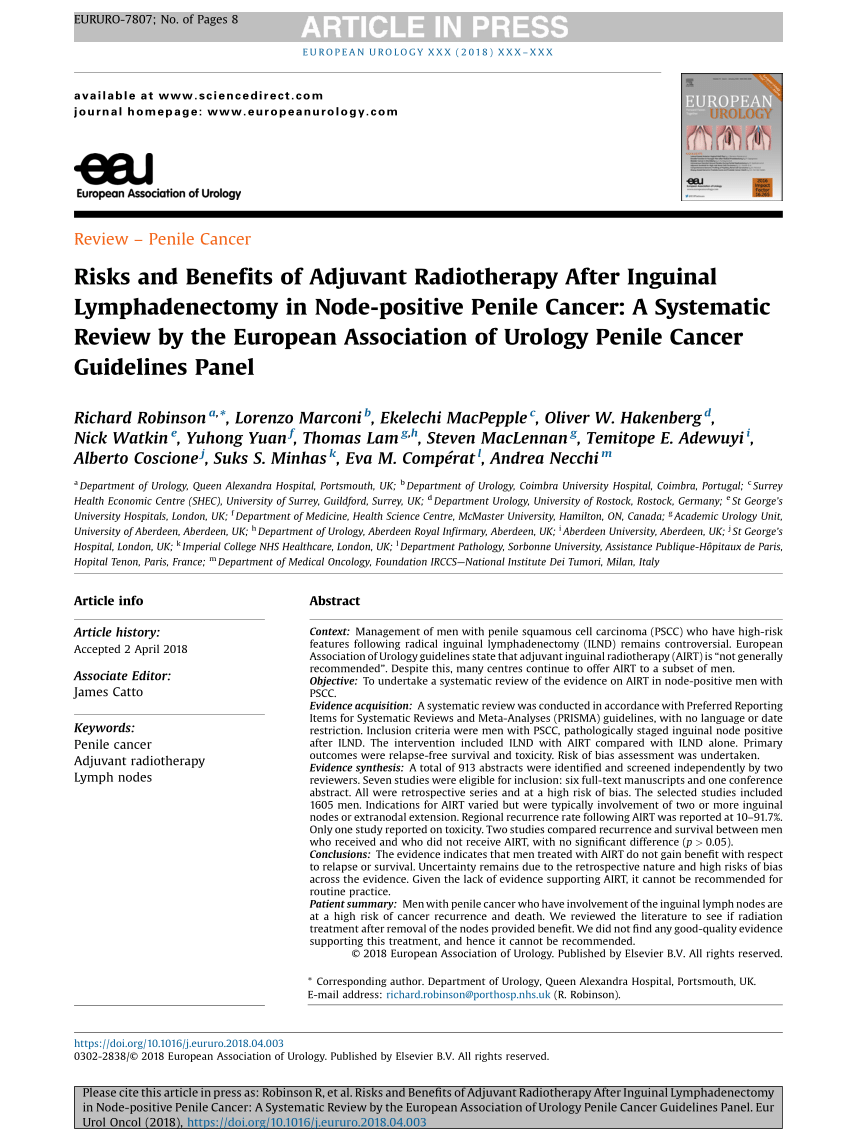 Pdf Risks And Benefits Of Adjuvant Radiotherapy After Inguinal Lymphadenectomy In Node 