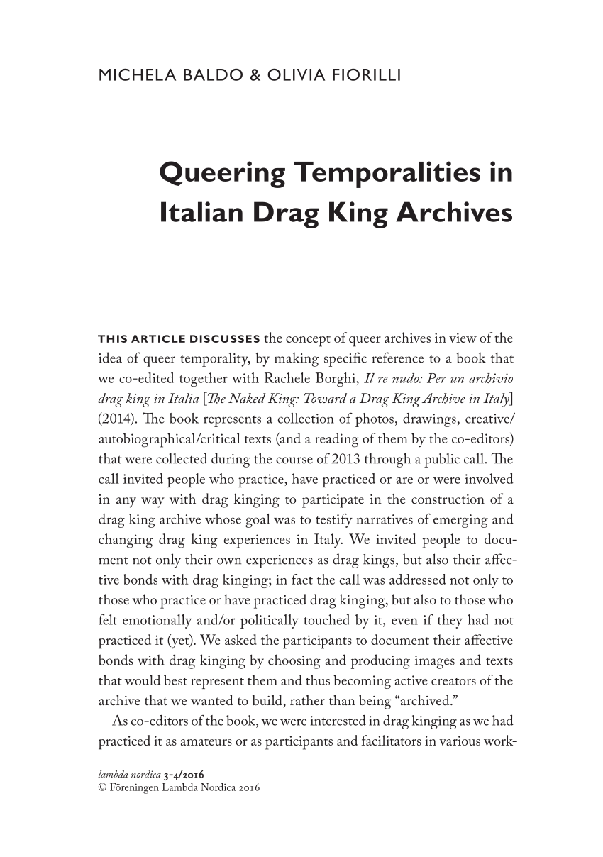 PDF) Queering temporalities in Italian Drag King Archives