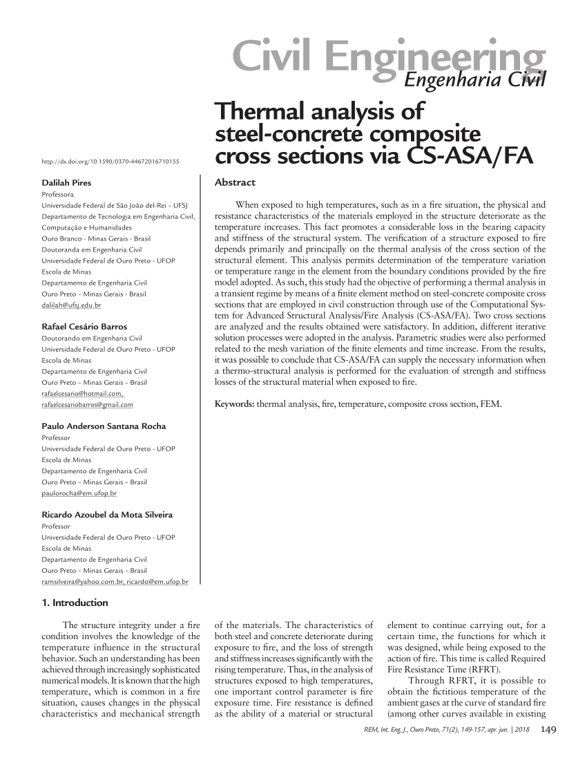 Pdf Thermal Analysis Of Steel Concrete Composite Cross Sections Via Cs Asa Fa