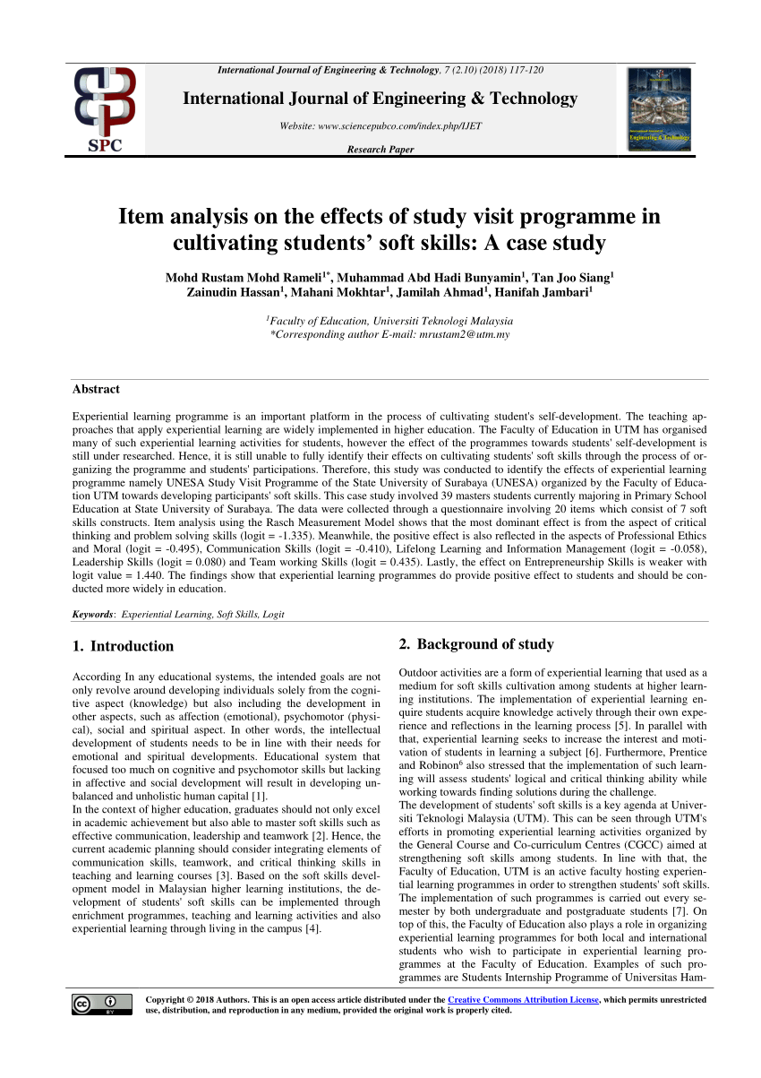 Pdf Item Analysis On The Effects Of Study Visit Programme In