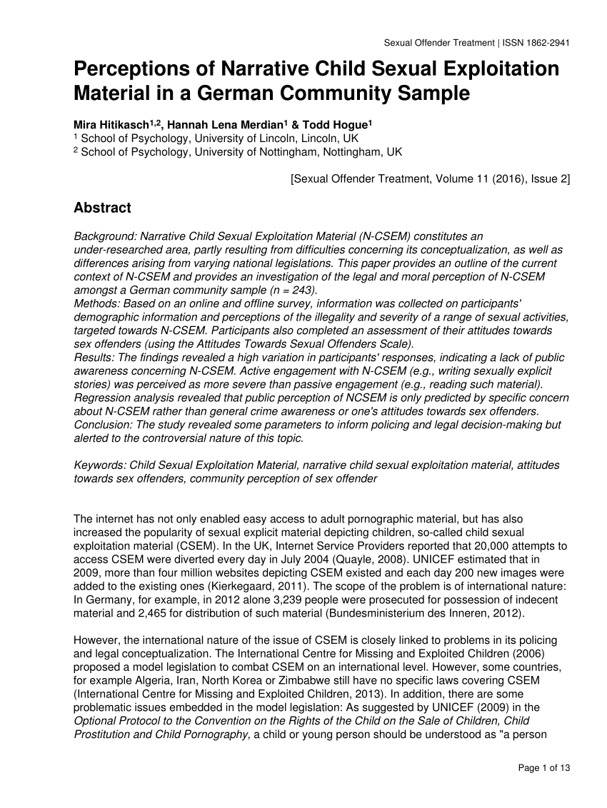 PDF) Perceptions of Narrative Child Sexual Exploitation Material in a  German Community Sample