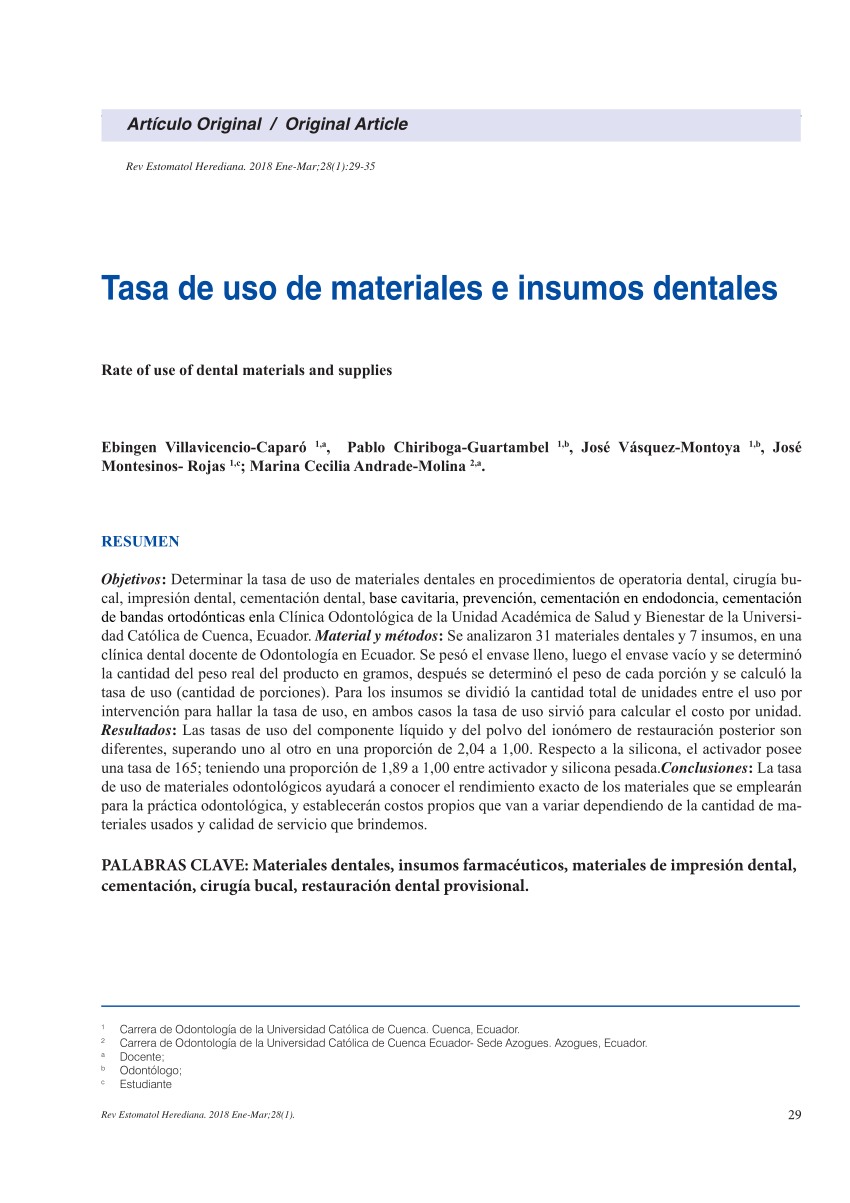 PDF) Tasa de uso de materiales e insumos dentales