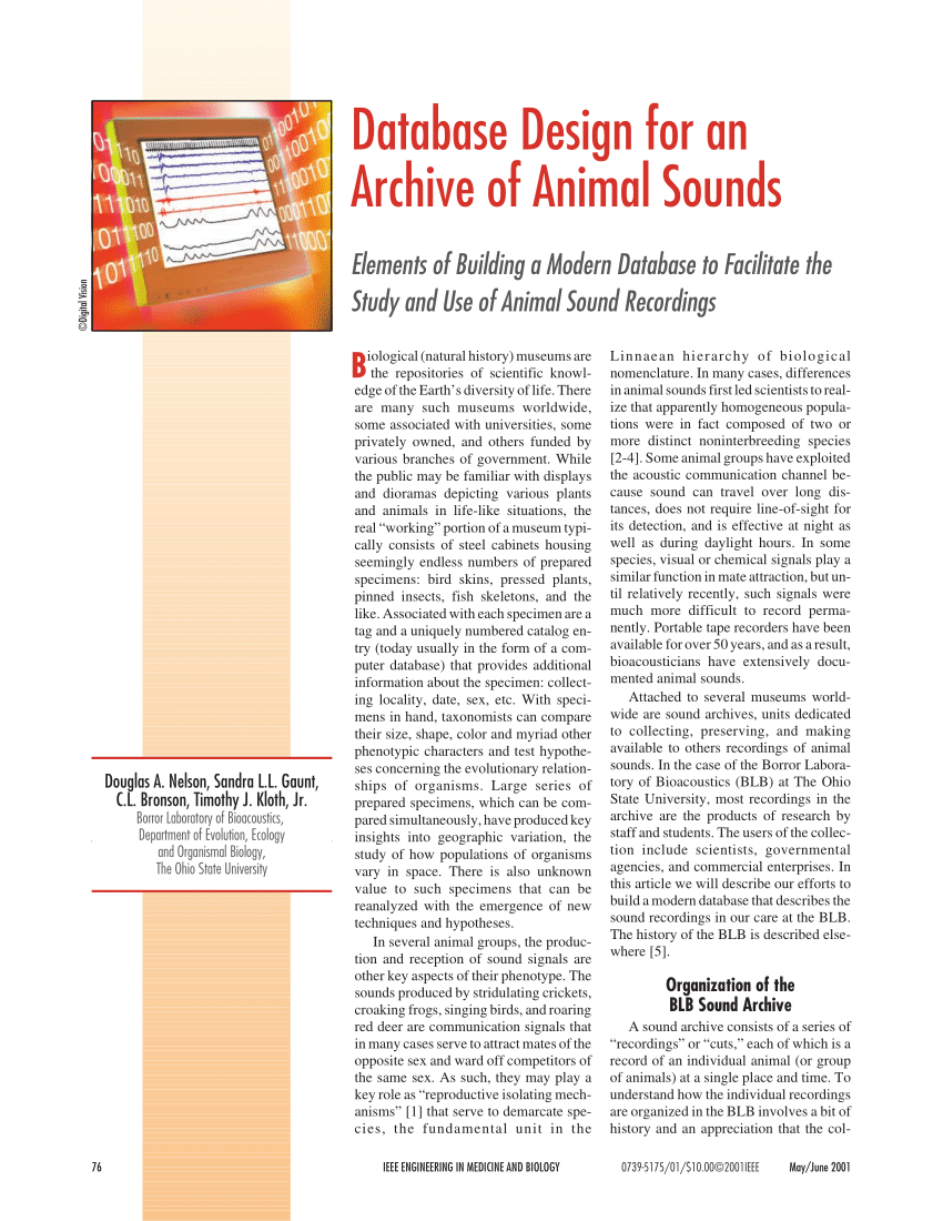 PDF) Database design for an archive of animal sounds