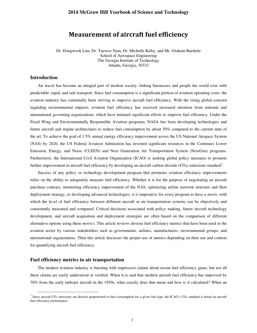 Pdf Measurement Of Aircraft Fuel Efficiency - 