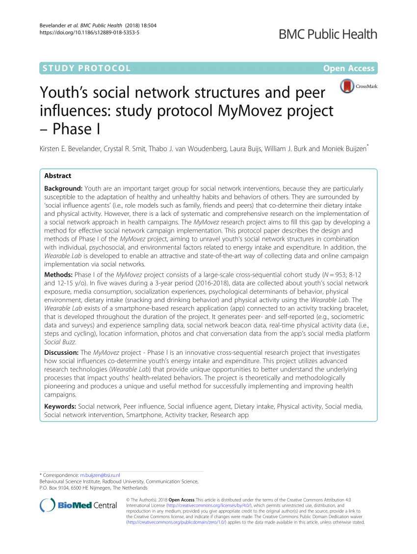 PDF) Youth's social network structures and peer influences: study protocol  MyMovez project – Phase I