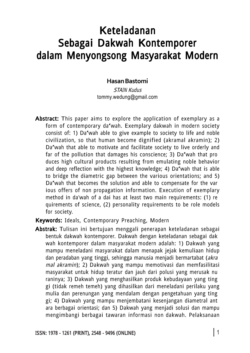 Pdf Keteladanan Sebagai Dakwah Kontemporer Dalam Menyongsong Masyarakat Modern