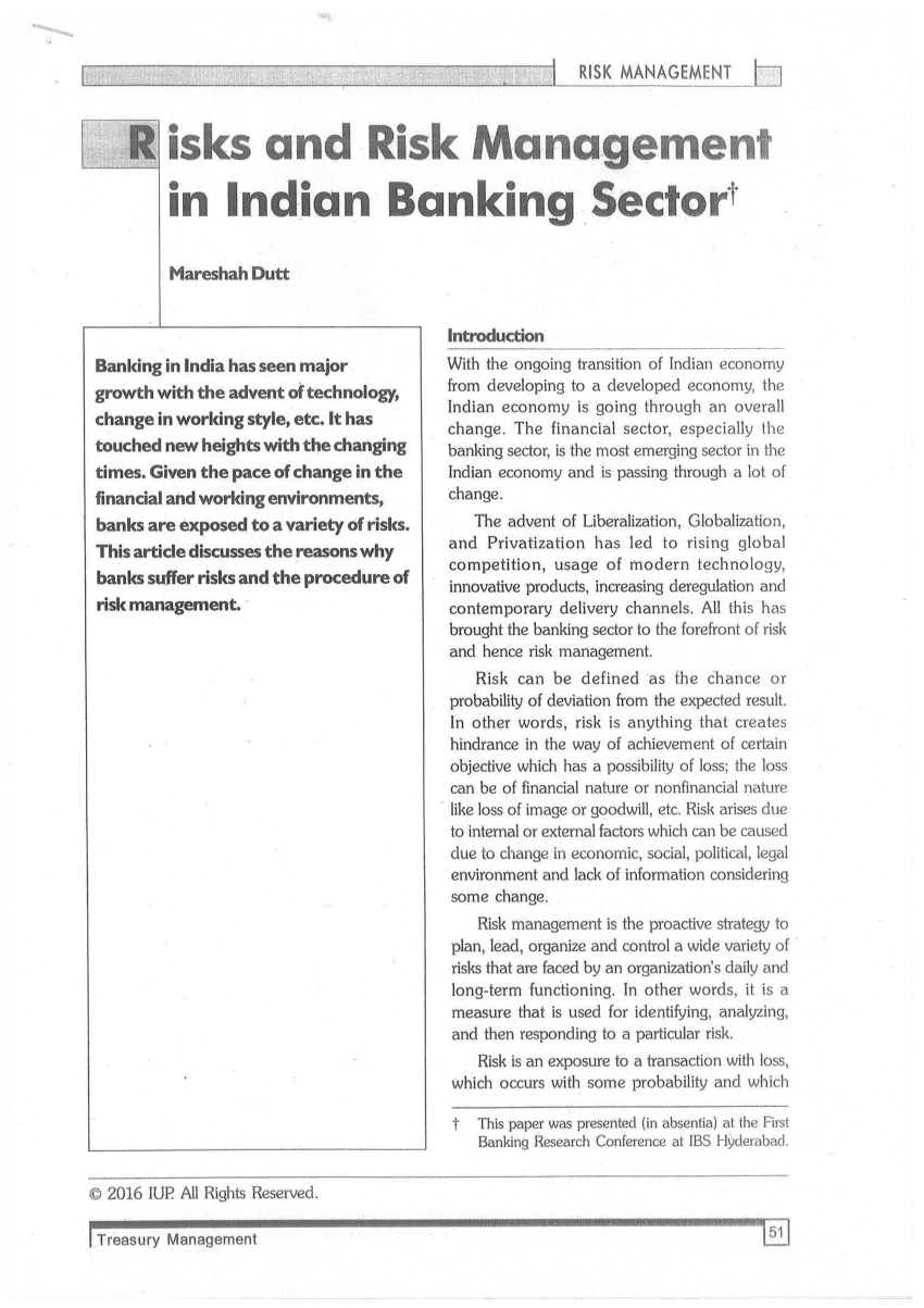 literature review on risk management in banking sector in india