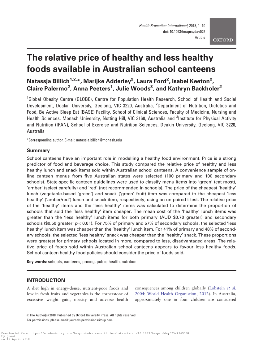(PDF) The relative price of healthy and less healthy foods available in ...