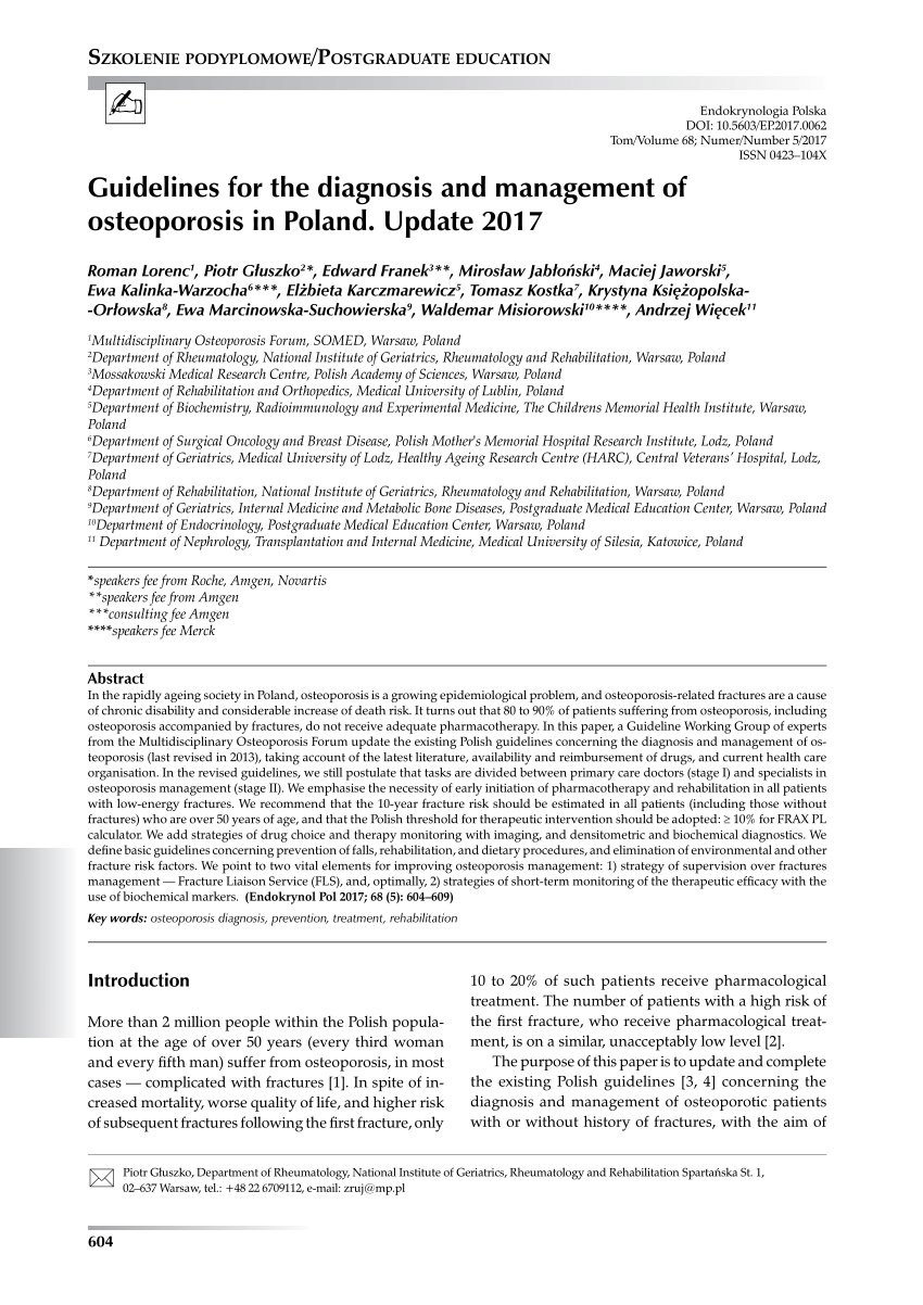 Pdf Zalecenia Postępowania Diagnostycznego I Leczniczego W Osteoporozie W Polsce Aktualizacja 4867