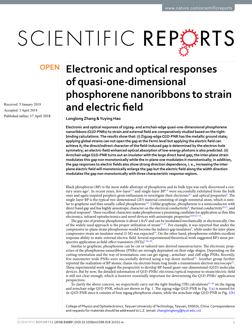 PDF) Electronic and optical responses of quasi-one-dimensional 