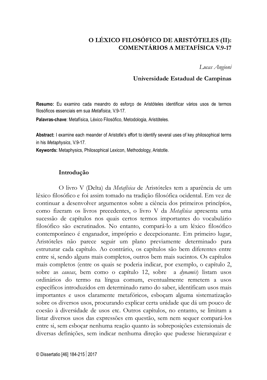 Fichamento Léxico Metafísica, PDF, Metafísica