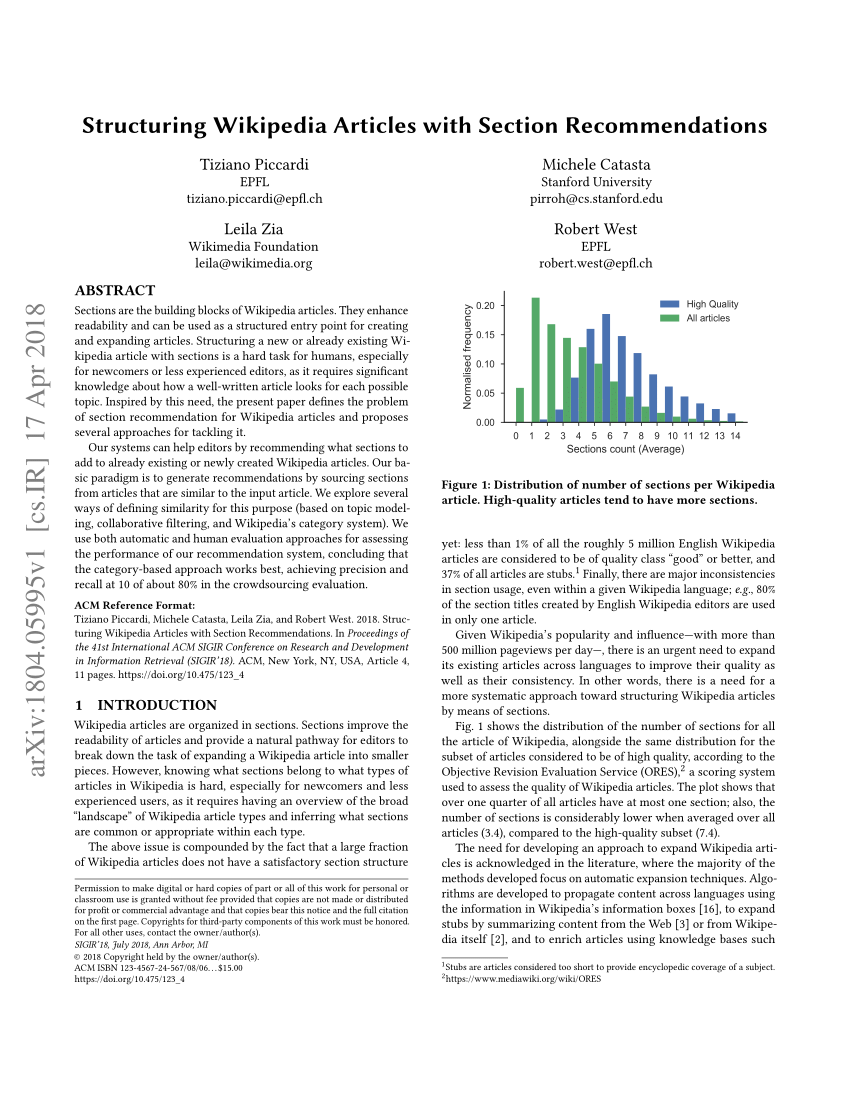 Pdf Structuring Wikipedia Articles With Section Recommendations