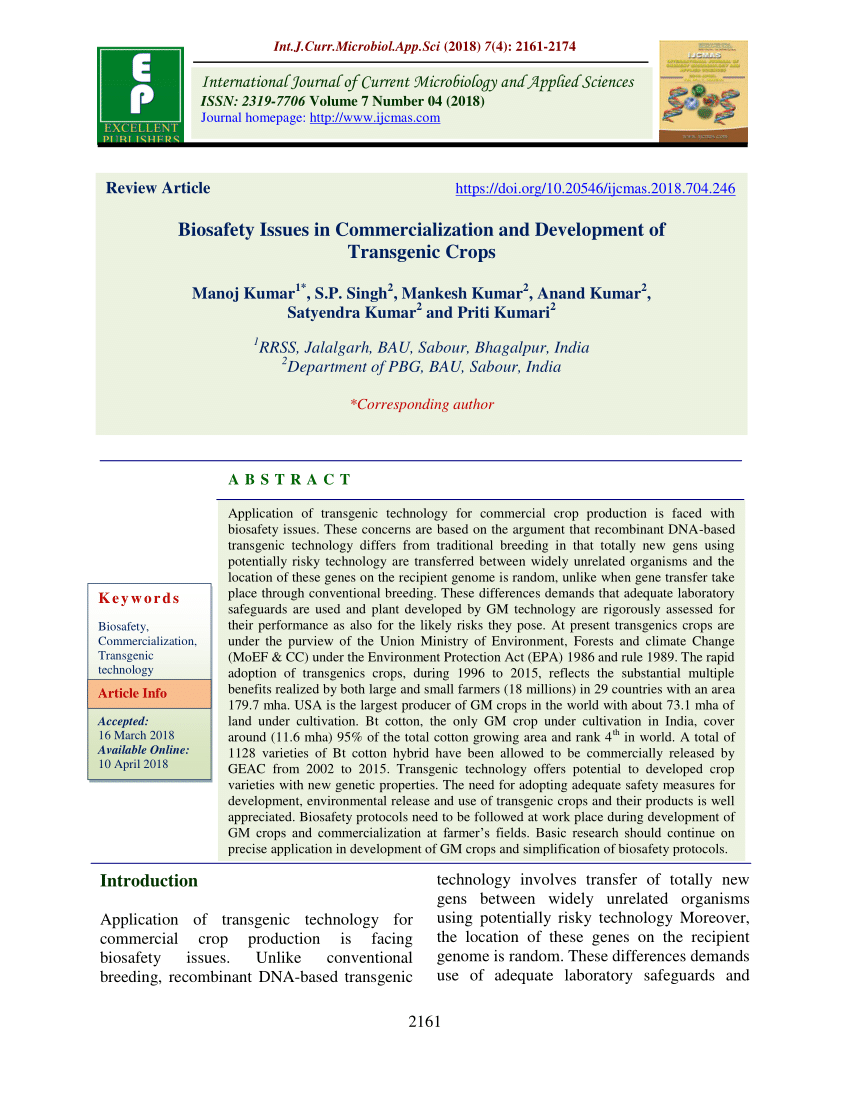 Pdf Biosafety Issues In Commercialization And Development Of Transgenic Crops