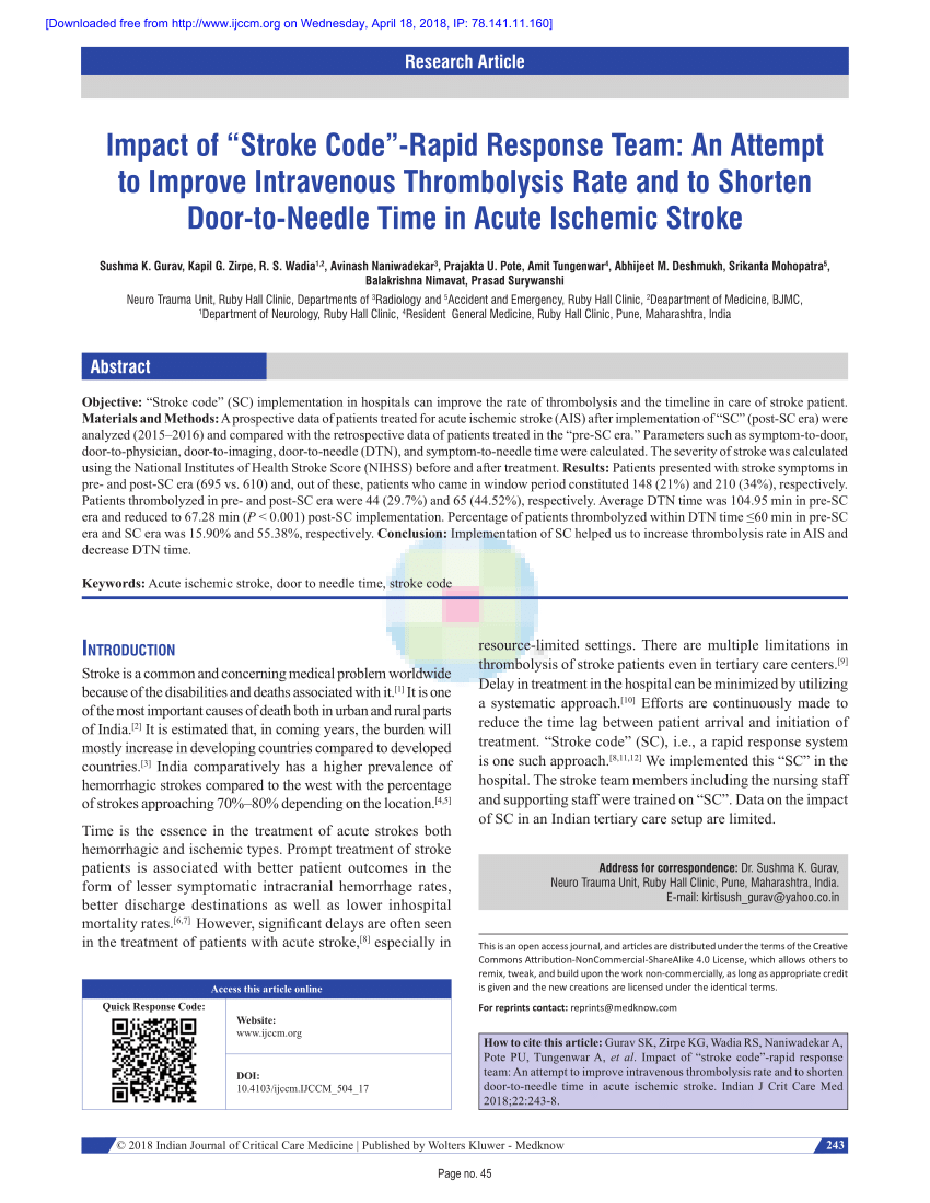 PDF) Code stroke. An attempt to shorten inhospital therapeutic