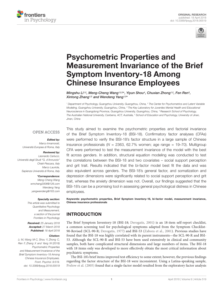 PDF) Psychometric Properties and Measurement Invariance of the ...