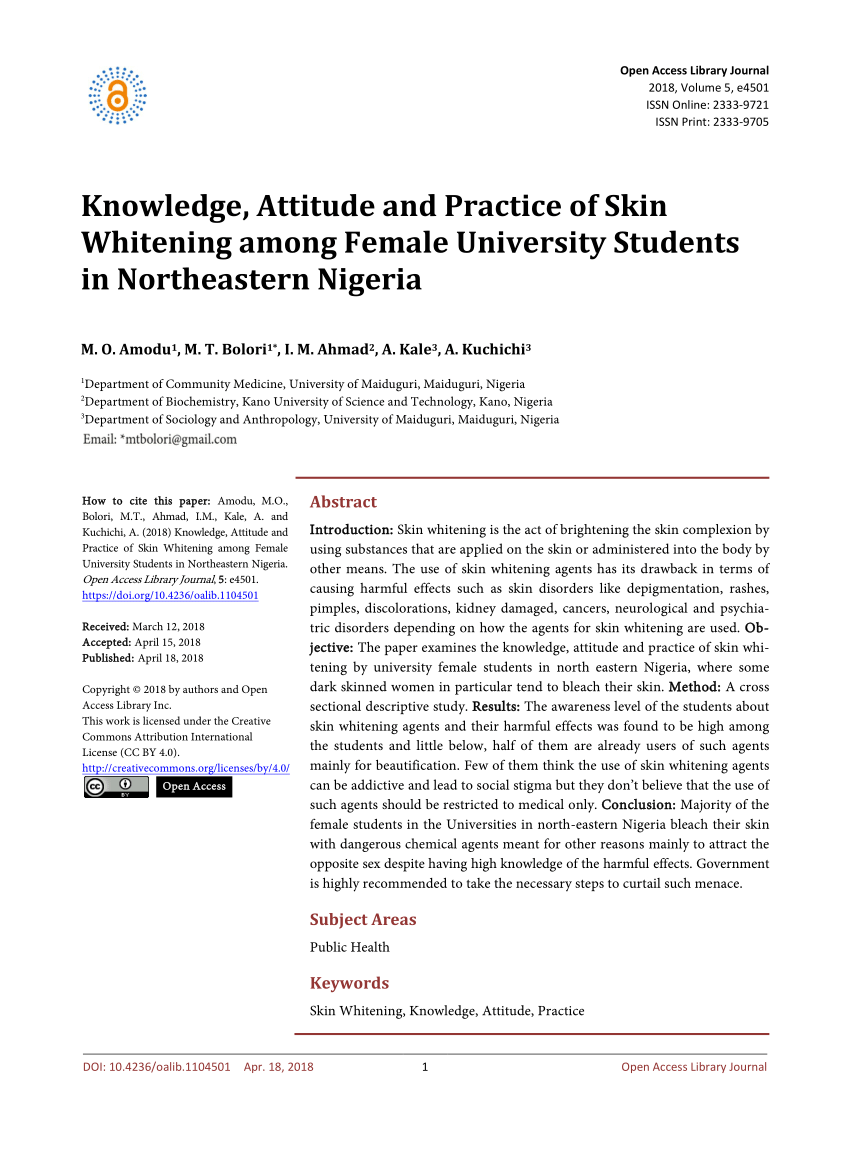 PDF Knowledge Attitude and Practice of Skin Whitening among