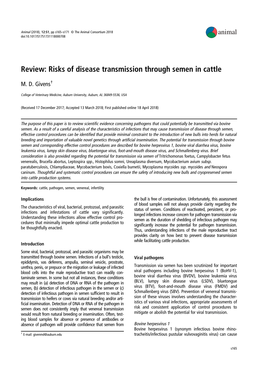 Pdf Review Risks Of Disease Transmission Through Semen In Cattle