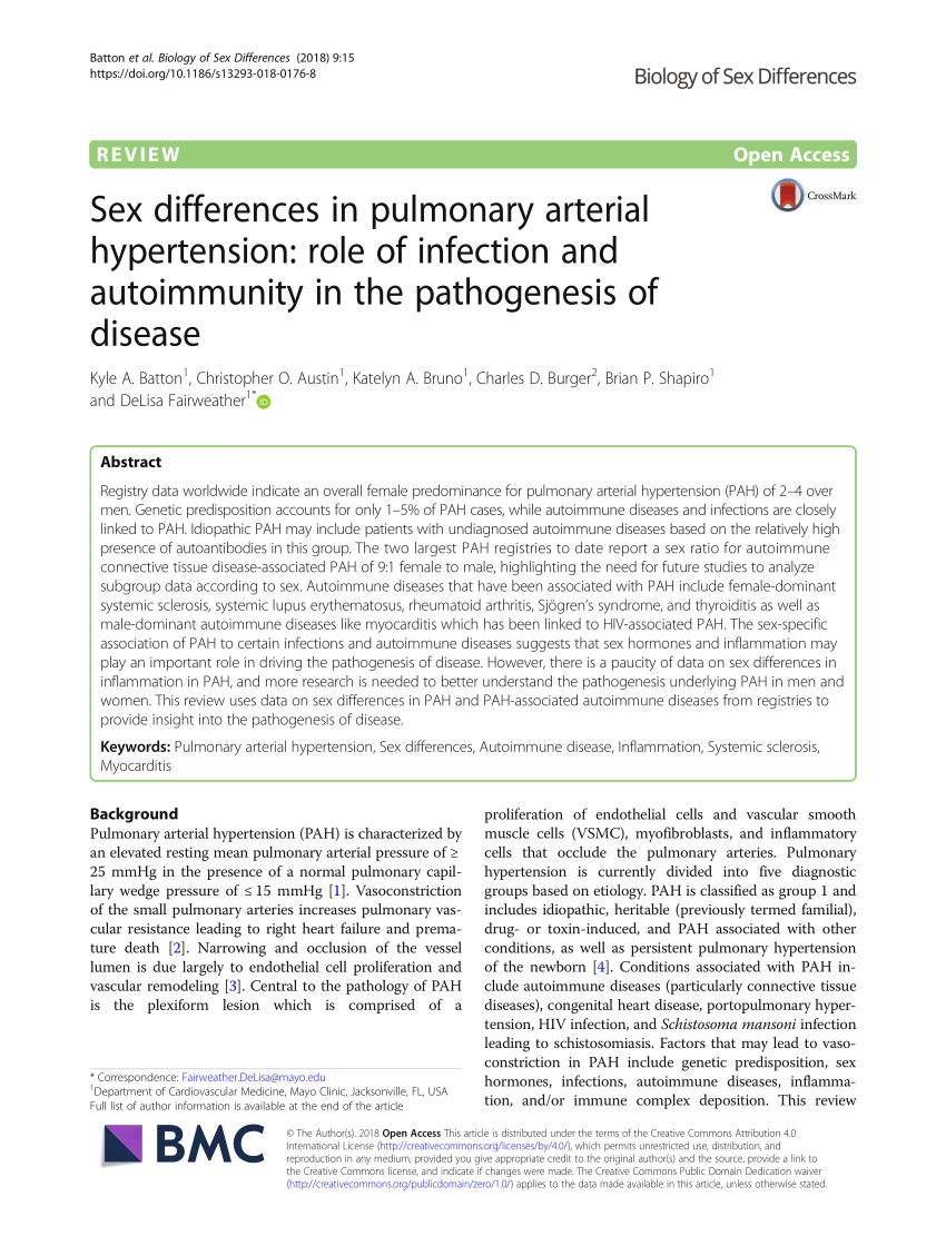 Pdf Sex Differences In Pulmonary Arterial Hypertension Role Of Infection And Autoimmunity In 7193