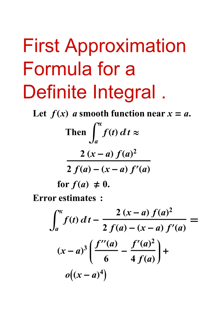 Pdf First Approximation Formula For A Definite Integral
