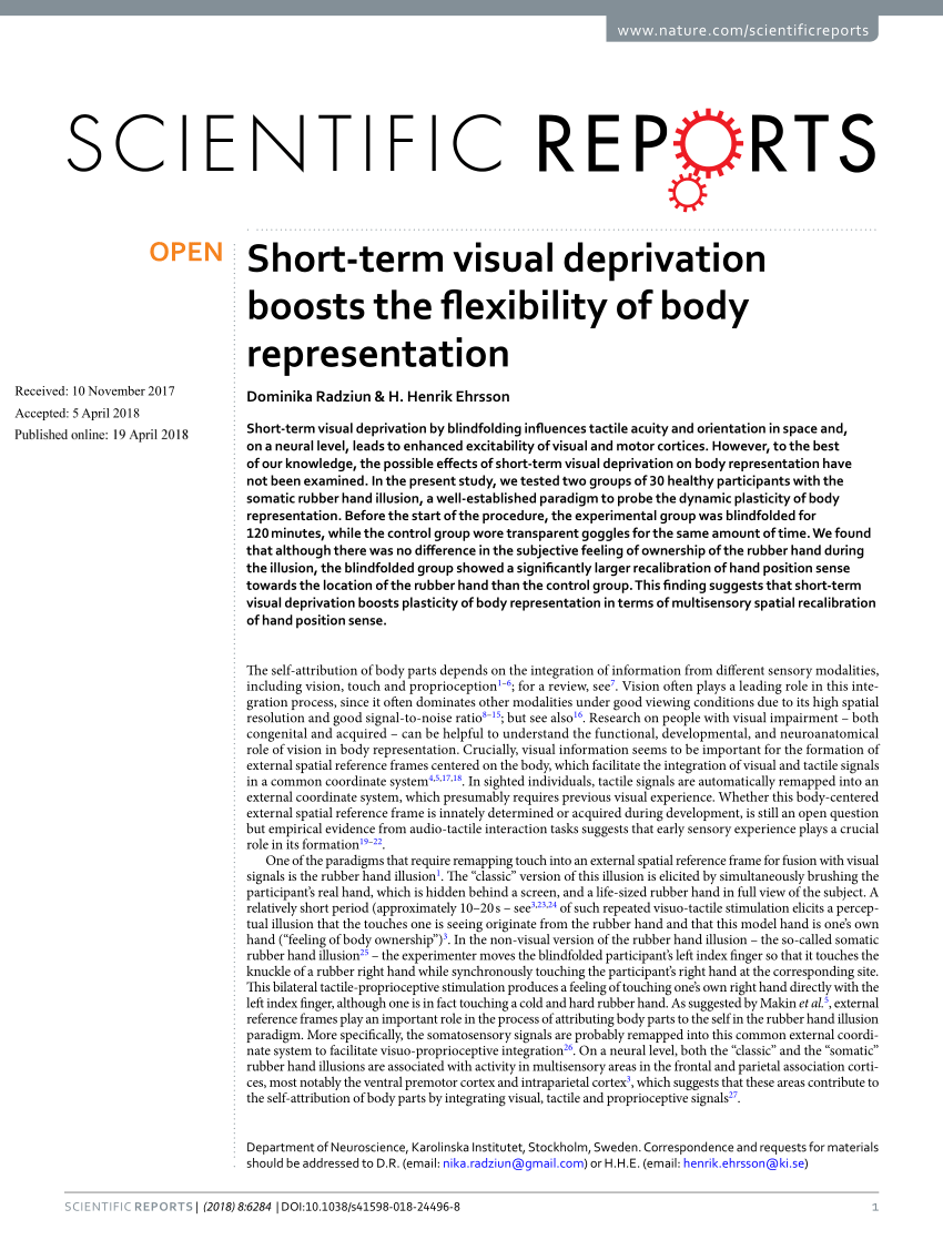 Short-term visual deprivation boosts the flexibility of body representation