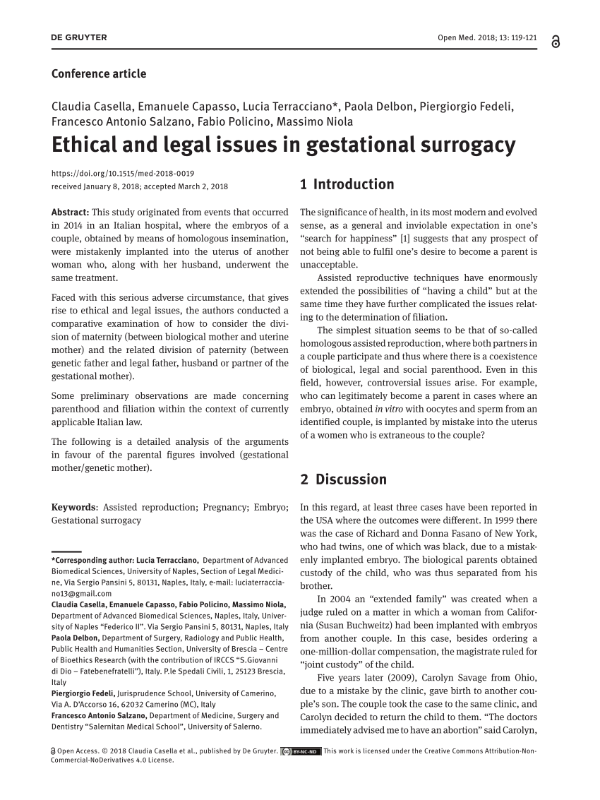 PDF) Ethical and Legal Issues in Gestational Surrogacy