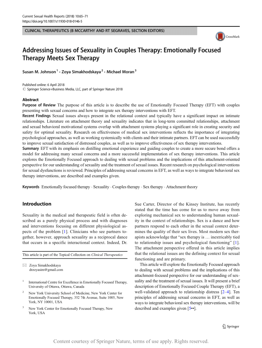 Addressing Issues Of Sexuality In Couples Therapy Emotionally Focused Therapy Meets Sex Therapy 