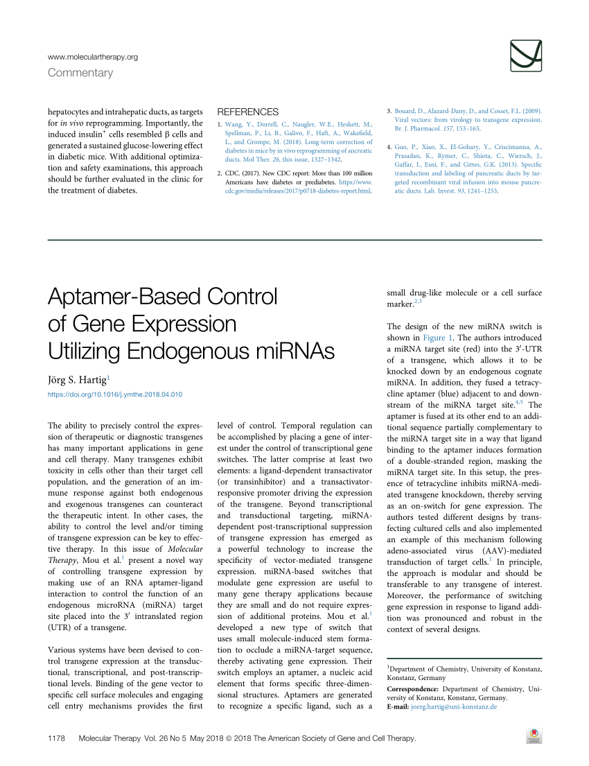 Pdf Aptamer Based Control Of Gene Expression Utilizing Endogenous Mirnas