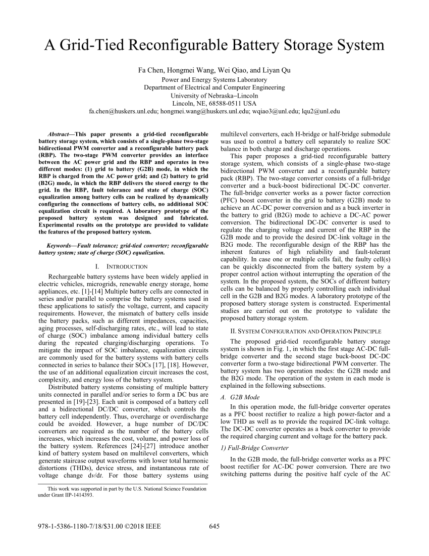 Pdf A Grid Tied Reconfigurable Battery Storage System