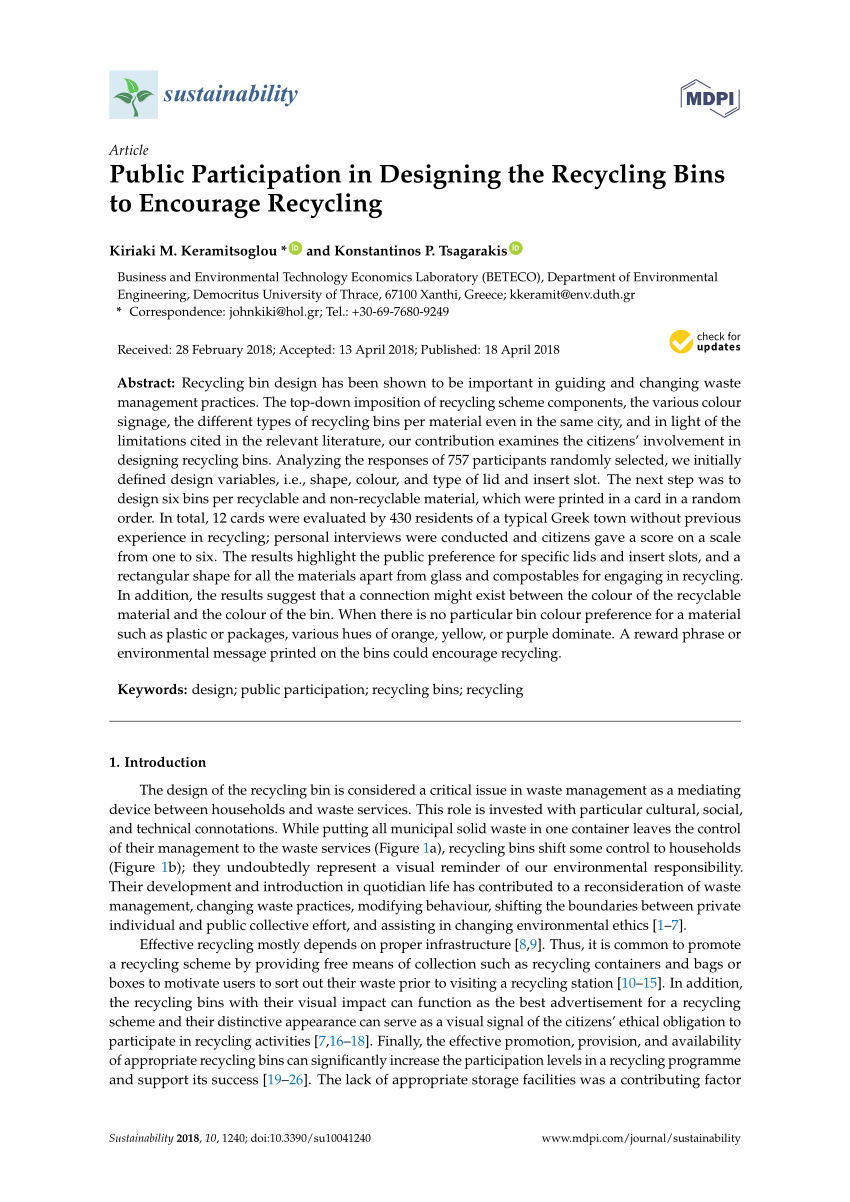 Pdf Public Participation In Designing The Recycling Bins To
