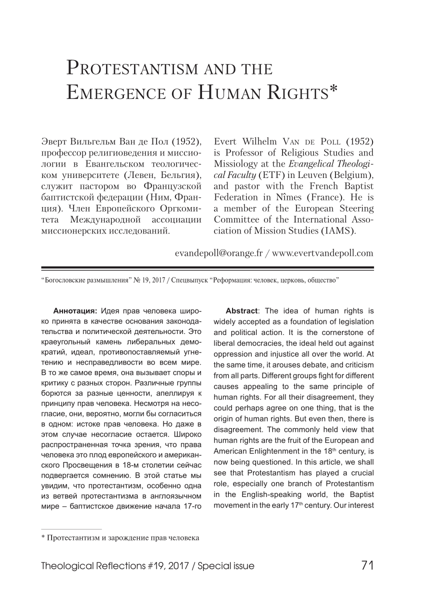 PDF) Protestantism and the Emergence of Human Rights