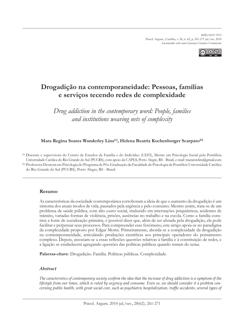 Pdf DrogadiÇÃo Na Contemporaneidade Pessoas FamÍlias E ServiÇos Tecendo Redes De Complexidade 4137