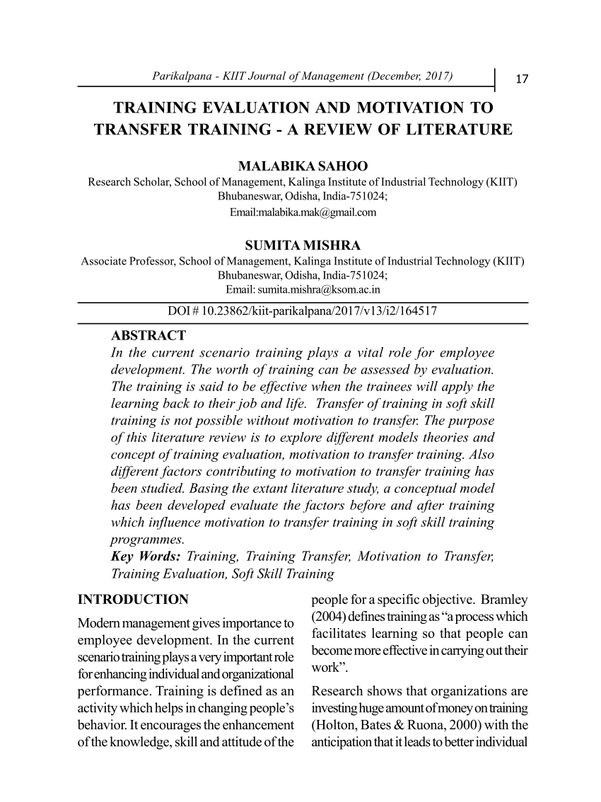 training transfer an integrative literature review