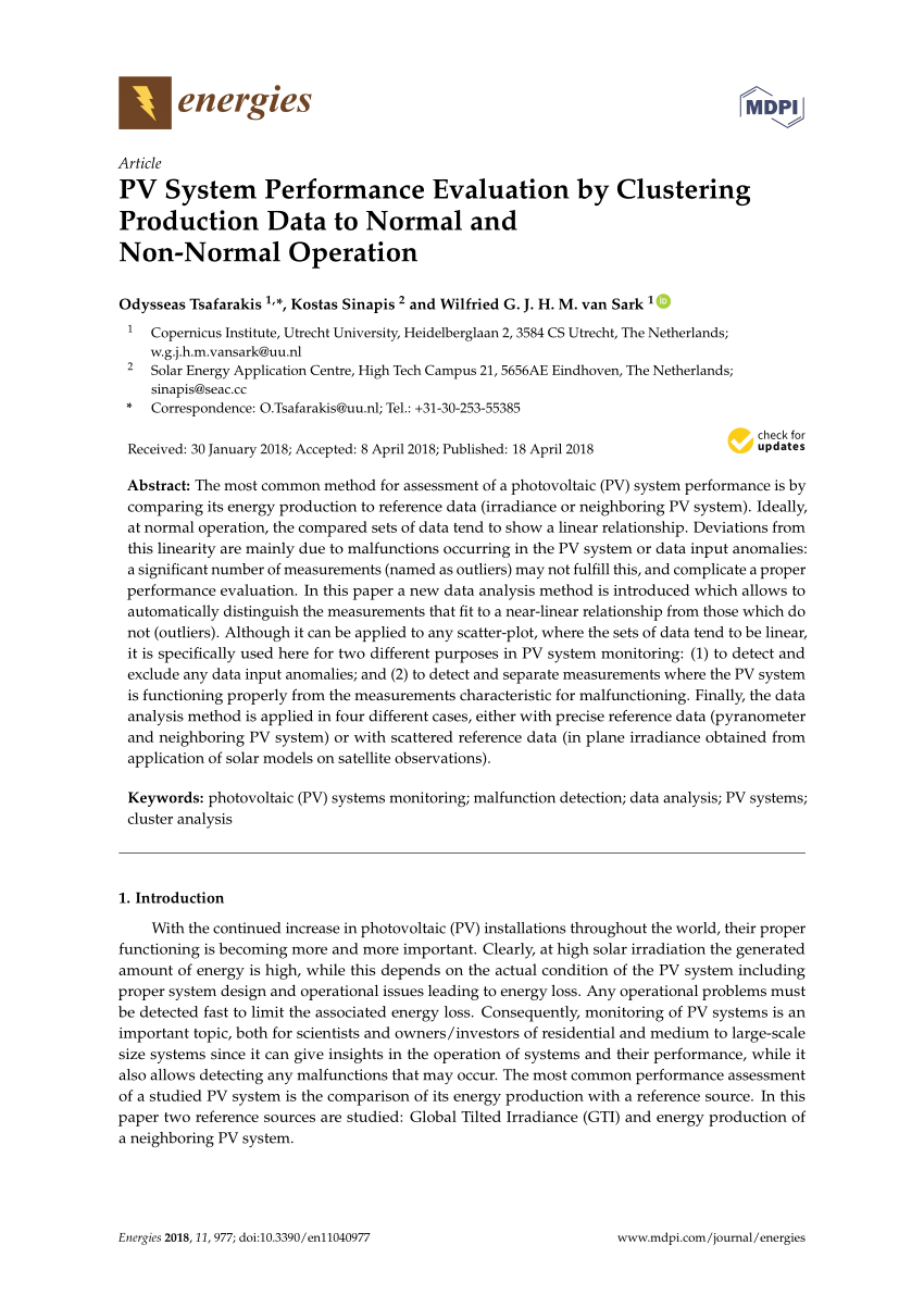 Pdf Pv System Performance Evaluation By Clustering Production Data To Normal And Non Normal Operation